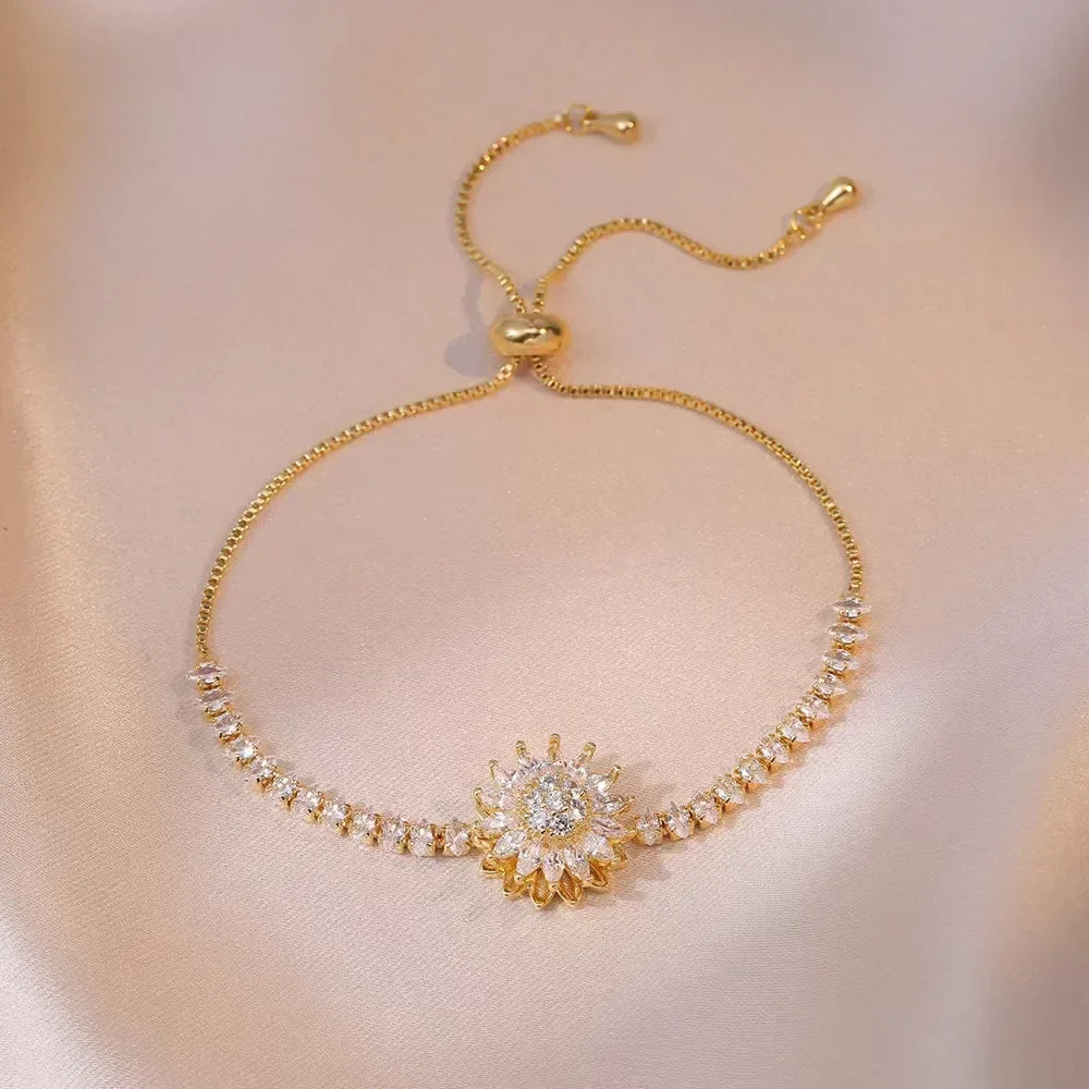 Bracelet with Rotating Anti-Stress Flower and Rhinestones 1