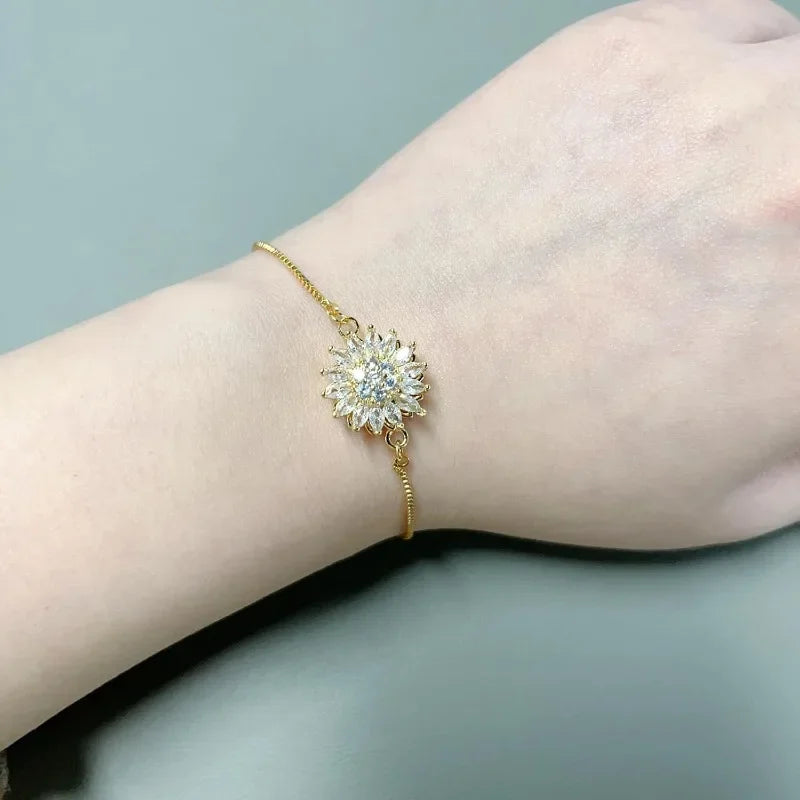 Bracelet with Rotating Anti-Stress Flower and Rhinestones 2