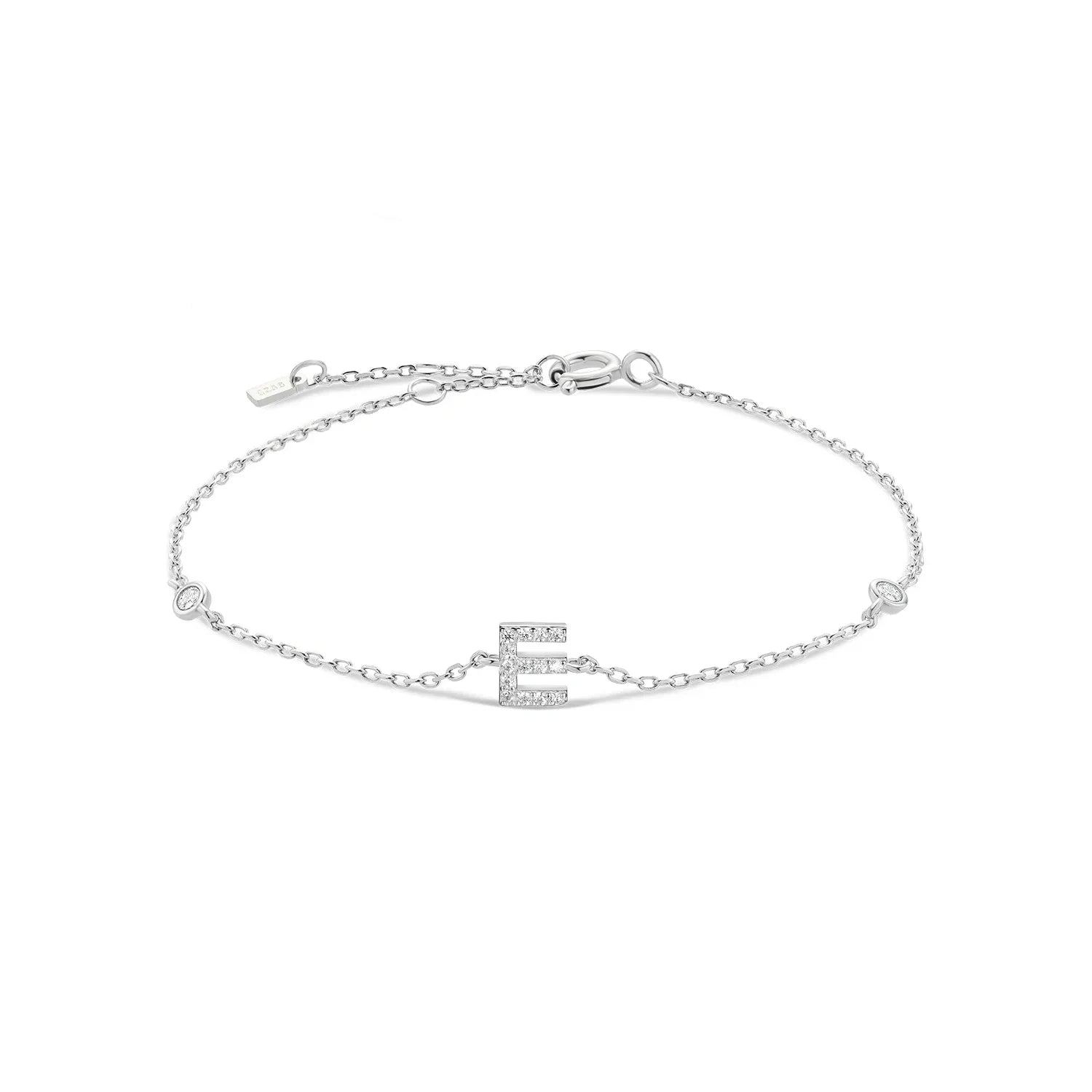Bracelet with silver rhinestone initial e