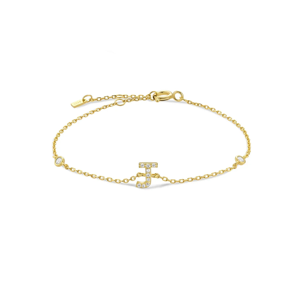 Bracelet with gold rhinestone initial j