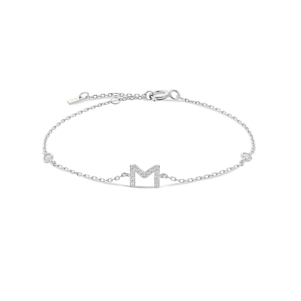 Bracelet with silver rhinestone initial m
