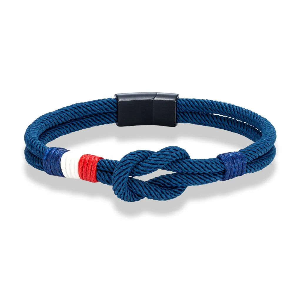 Rope Knot Bracelet with French Flag in Blue