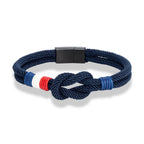 Rope Knot Bracelet with French Flag in Navy Blue
