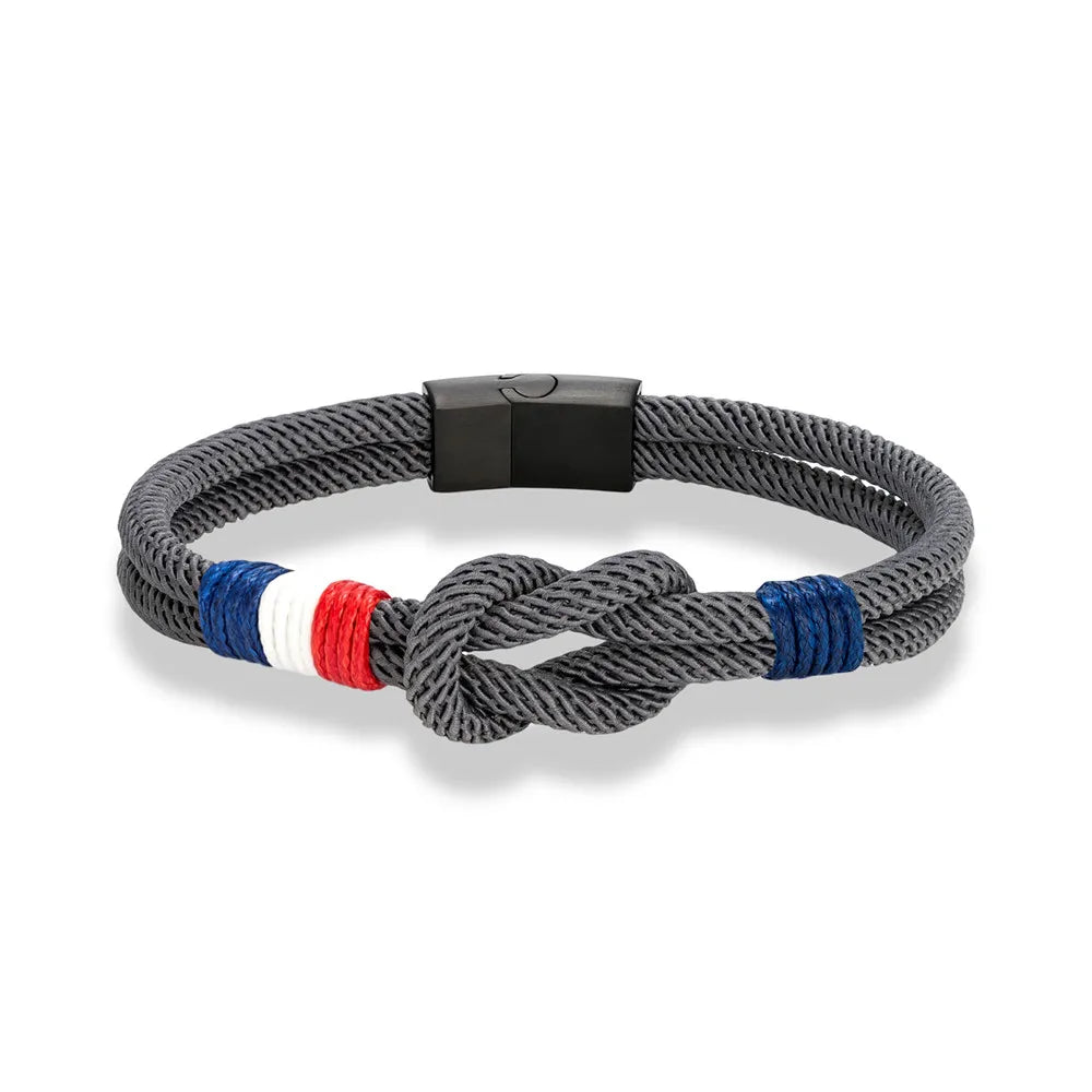 Rope Knot Bracelet with French Flag in Dark Grey