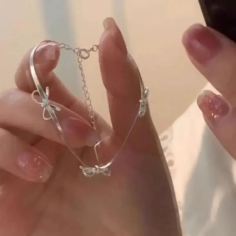 Bow tie bracelet for women silver
