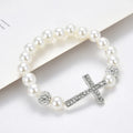 Bracelet with White Pearls and Cross