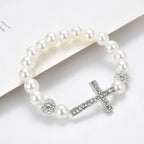 Bracelet with White Pearls and Cross