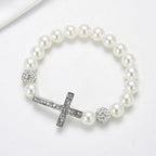Bracelet with White Pearls and Cross