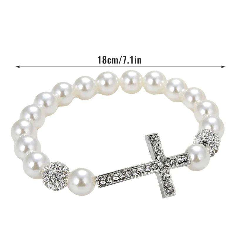 Bracelet with White Pearls and Cross