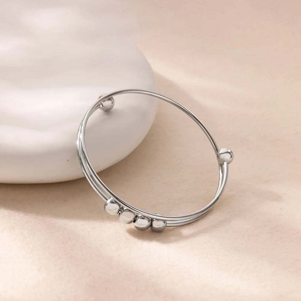 Anti-Stress Rotating Bead Bracelet for Men or Women silver