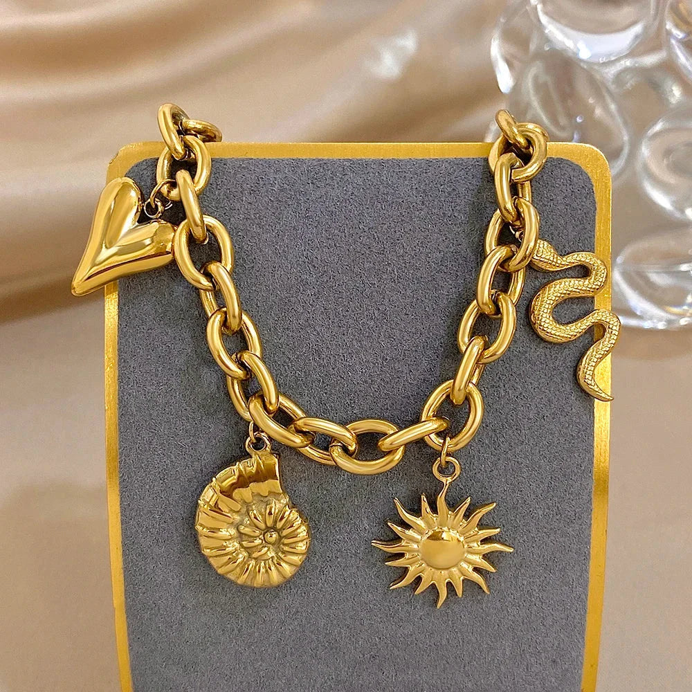 Bracelet with Sun and Shells for Men or Women in gold
