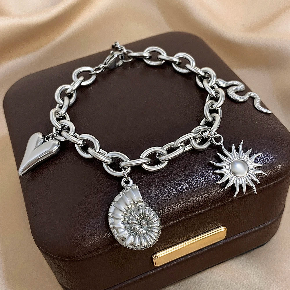 Bracelet with Sun and Shells for Men or Women in silver
