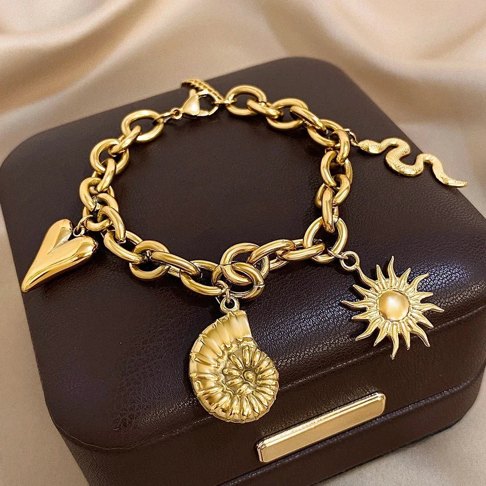 Bracelet with Sun and Shells for Men or Women in gold