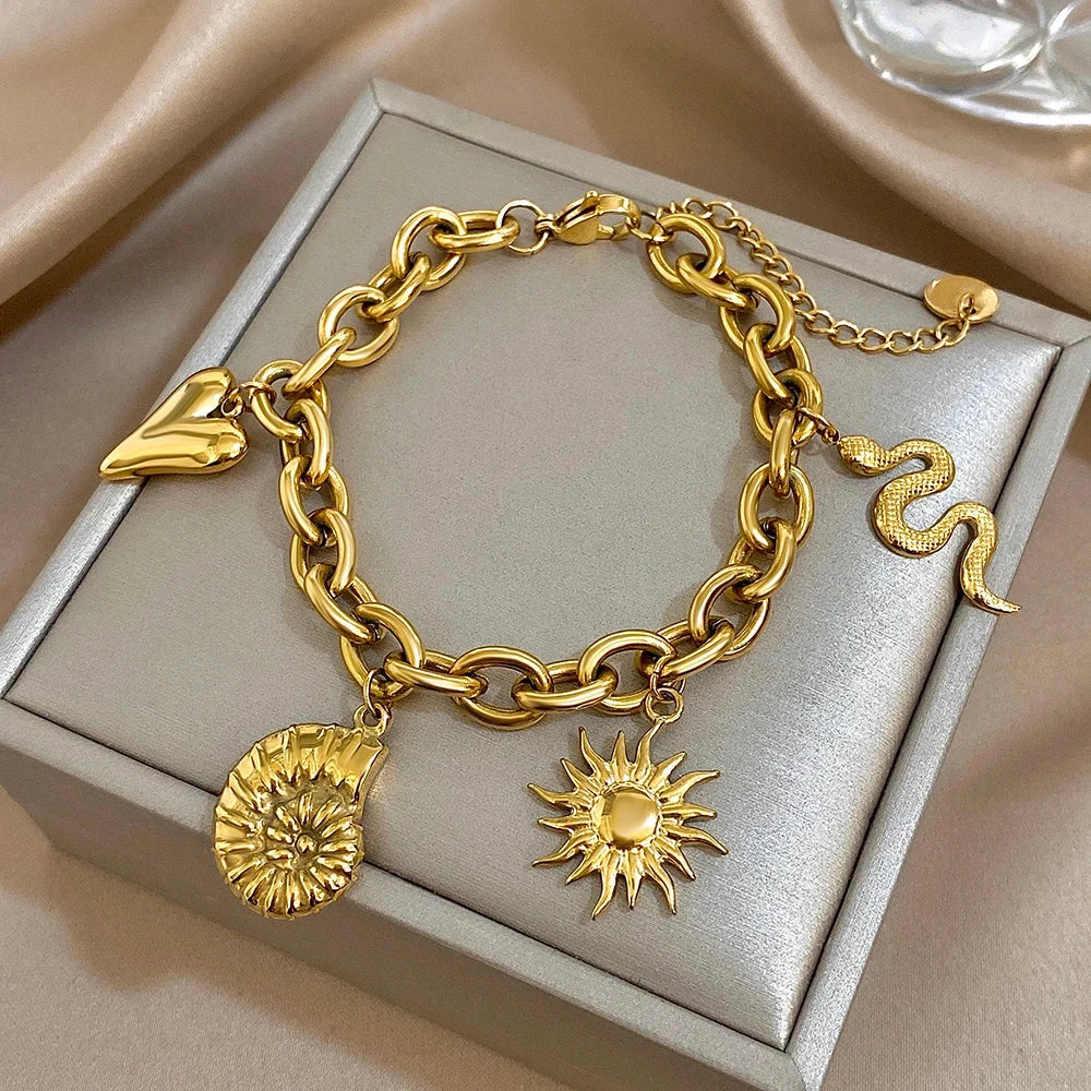 Bracelet with Sun and Shells for Men or Women in gold