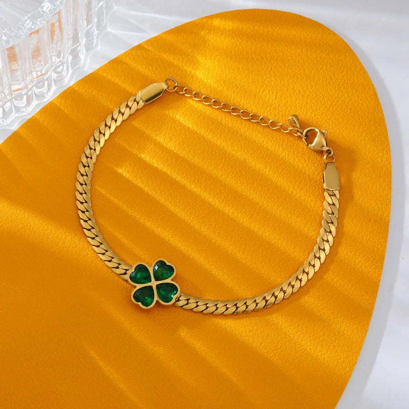 Bracelet with Green Crystal Four-Leaf Clover