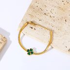 Bracelet with Green Crystal Four-Leaf Clover