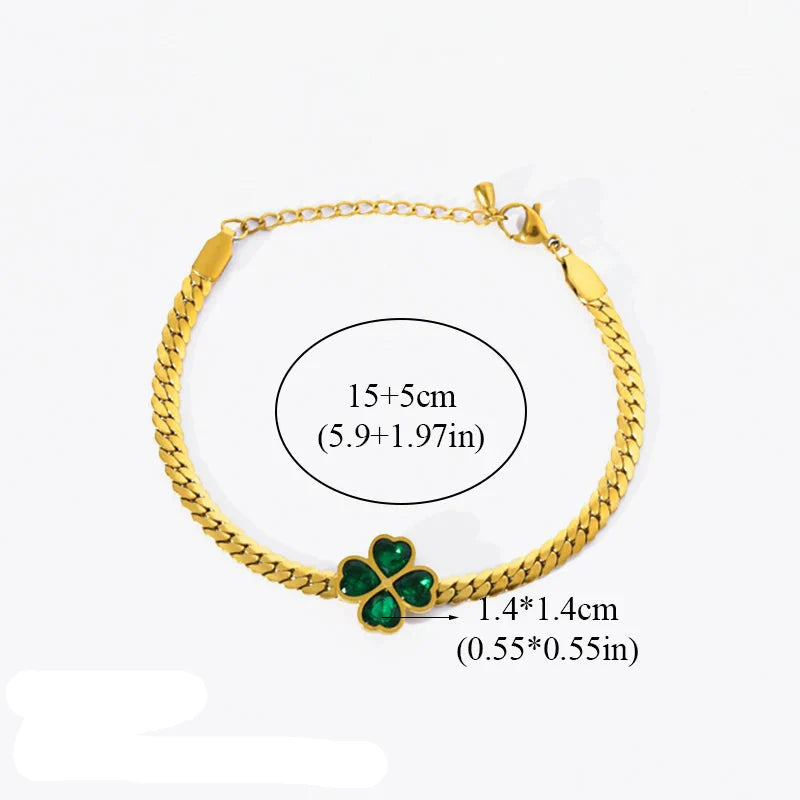 Bracelet with Green Crystal Four-Leaf Clover