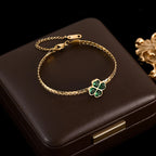 Bracelet with Green Crystal Four-Leaf Clover