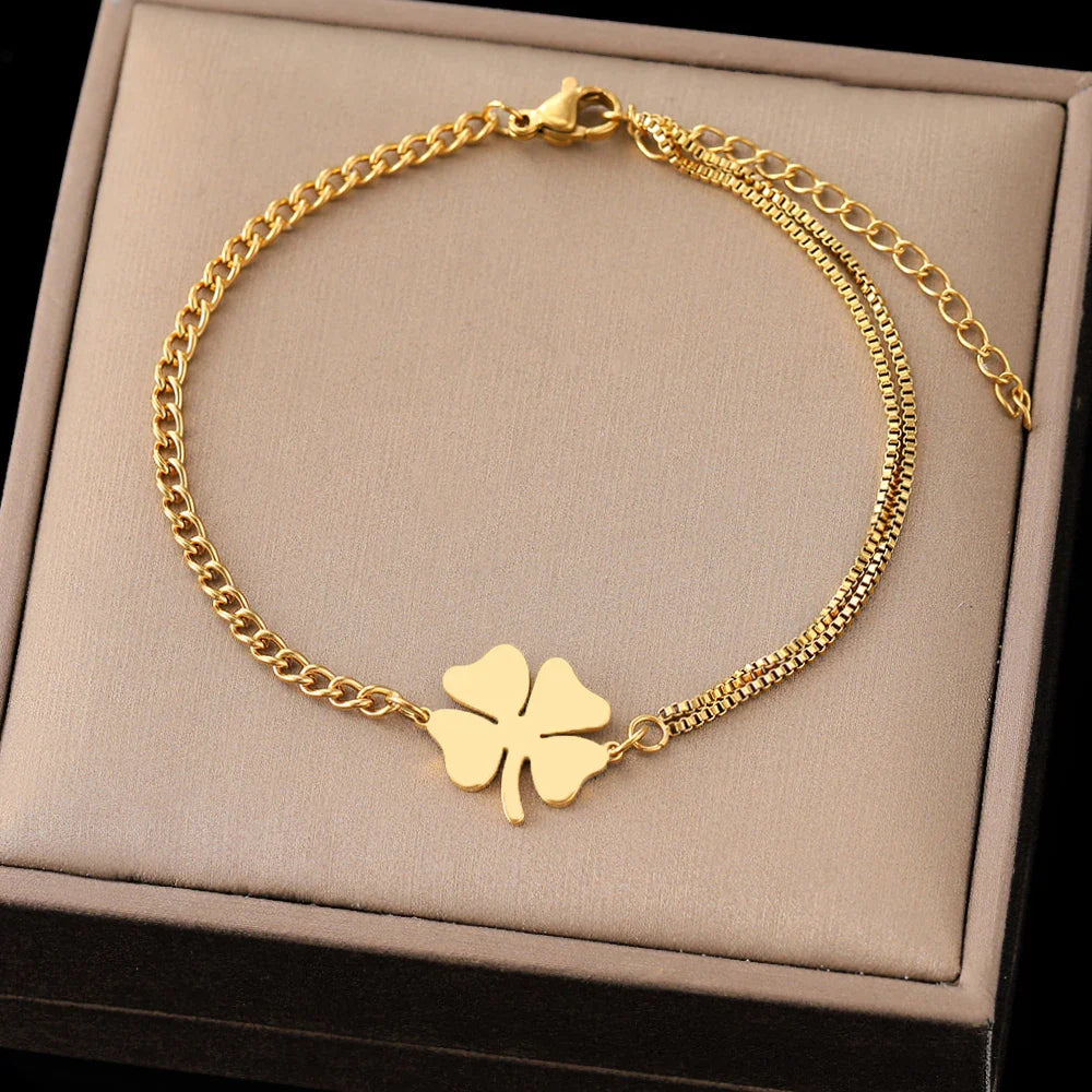 Bracelet with Lucky Four-Leaf Clover gold