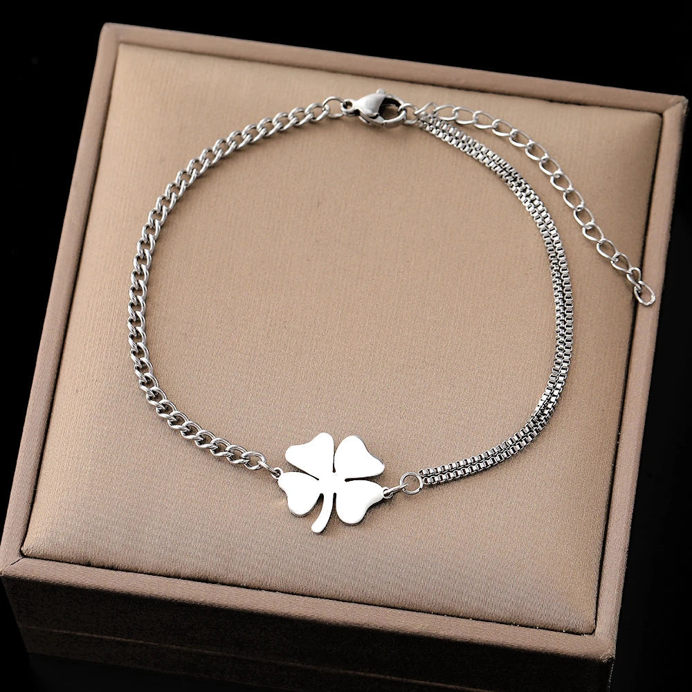 Bracelet with Lucky Four-Leaf Clover silver
