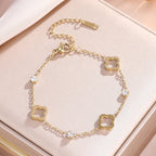 Four-Leaf Clover Bracelet with Gold Zircon