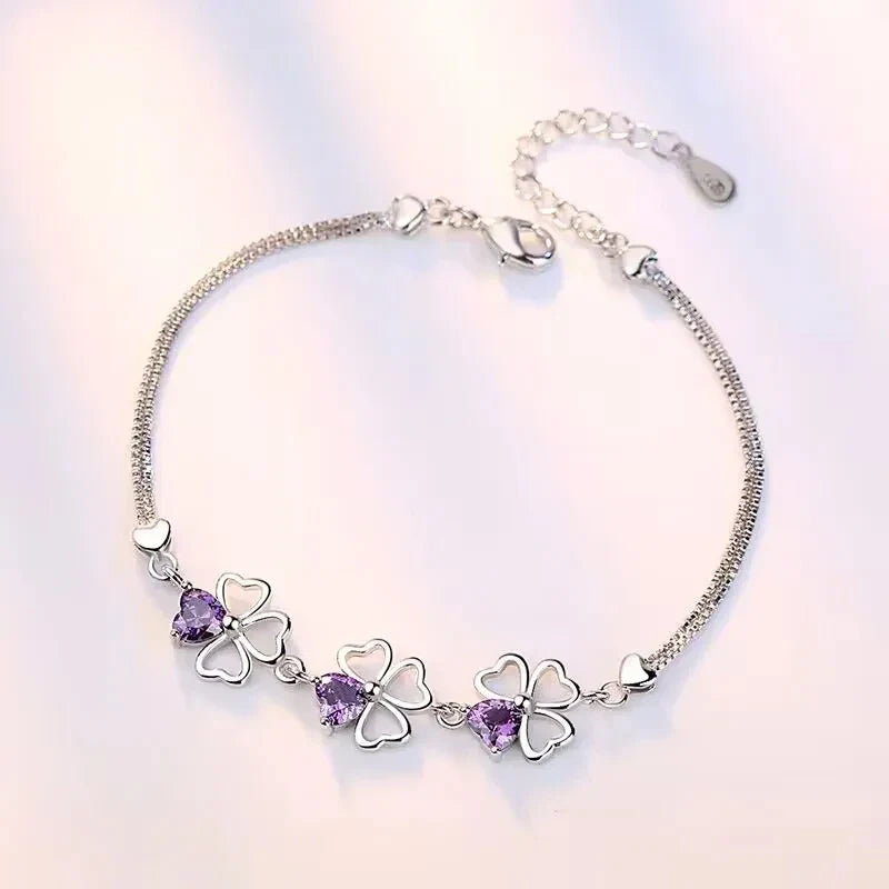 Bracelet with Four-Leaf Clovers with Violet Zircon