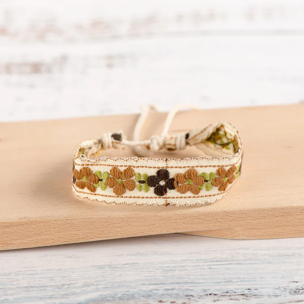 Boho Brazilian Handcrafted Embroidered Bracelet beige