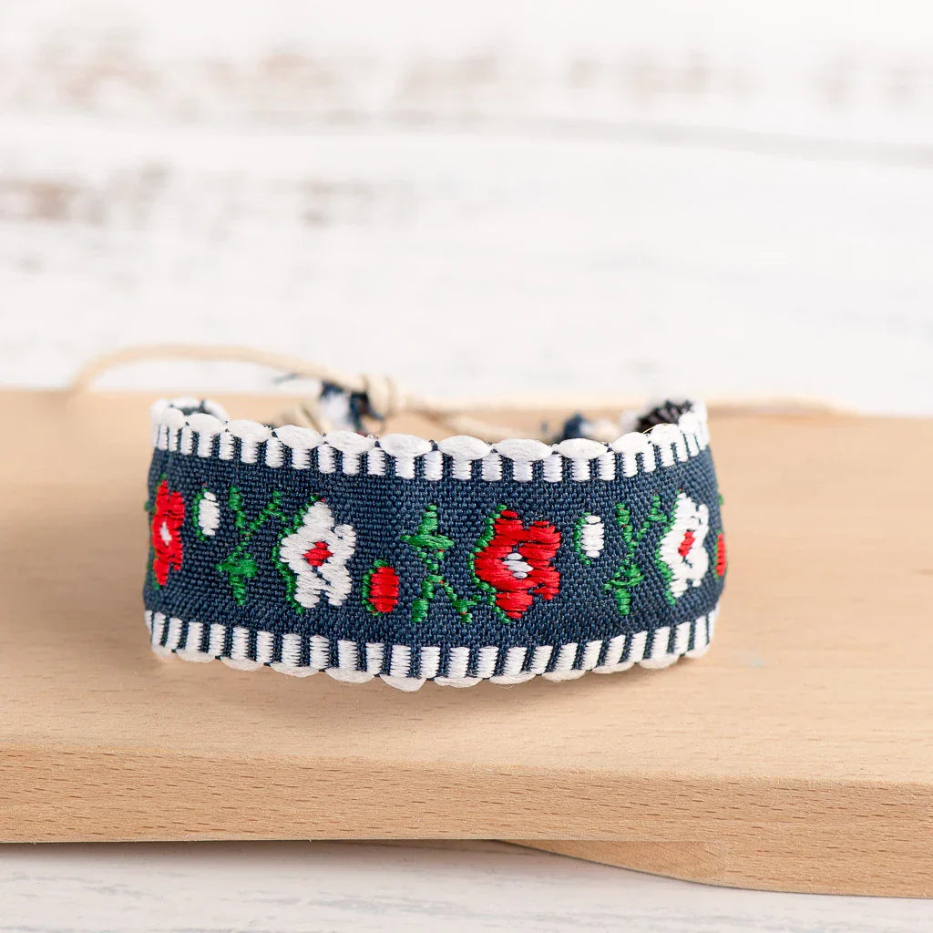 Boho Brazilian Handcrafted Embroidered Bracelet blue and white