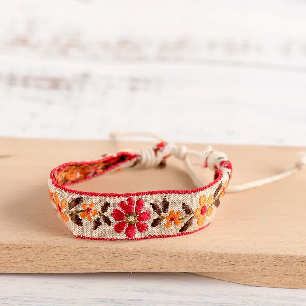 Boho Brazilian Handcrafted Embroidered Bracelet red