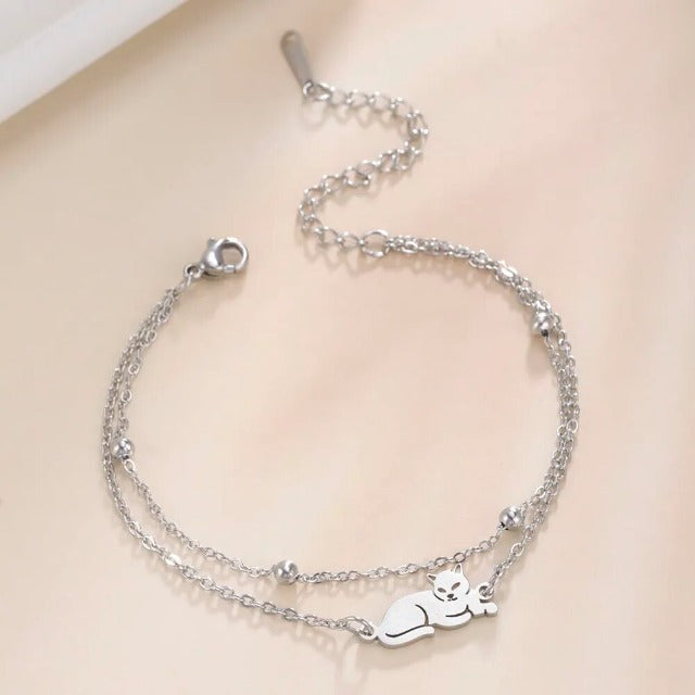 Silver and Gold Cat Bracelet Silver