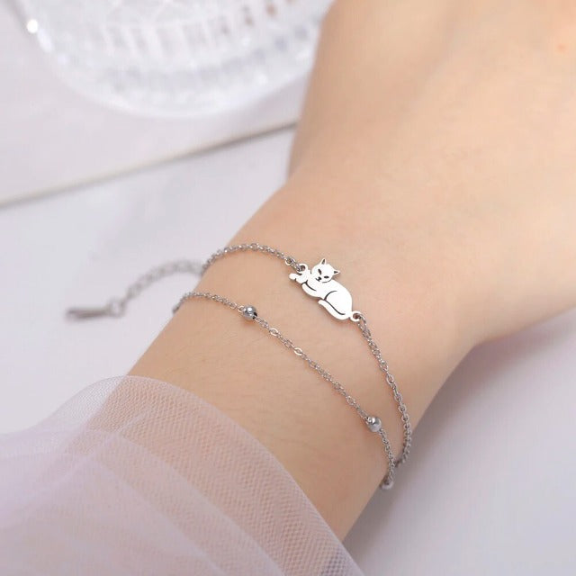 Silver and Gold Cat Bracelet Silver