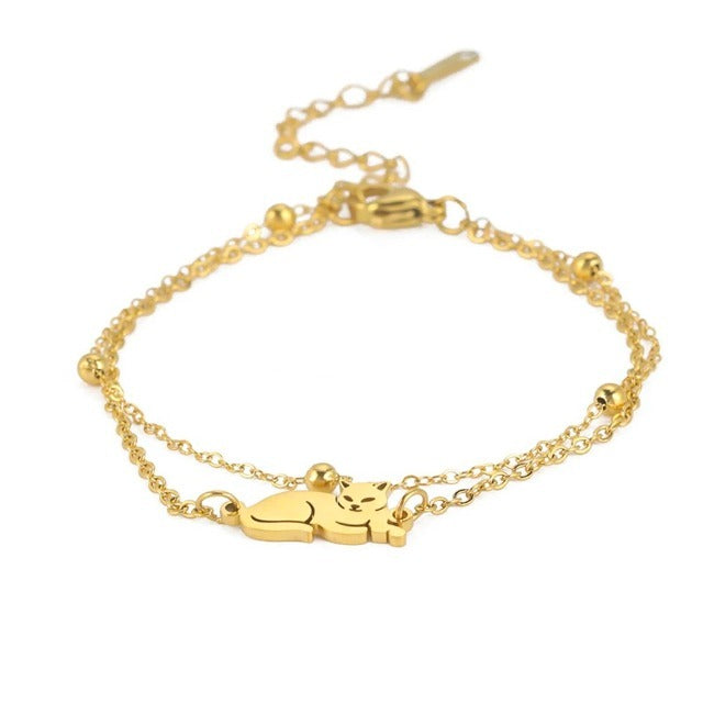 Silver and Gold Cat Bracelet Gold