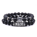 Owl Bracelet - Owl Link Bracelet Very Dark Grey Beads