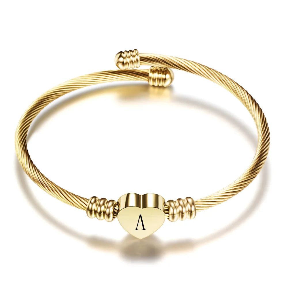 Heart bracelet with initial gold a