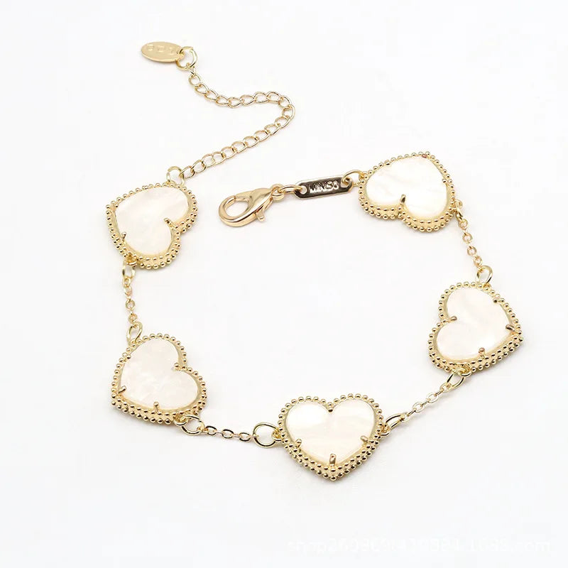 Women's Gold Heart Bracelet White