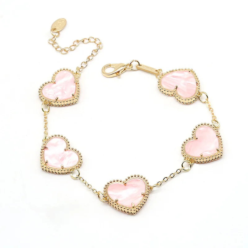 Women's Gold Heart Bracelet Pink