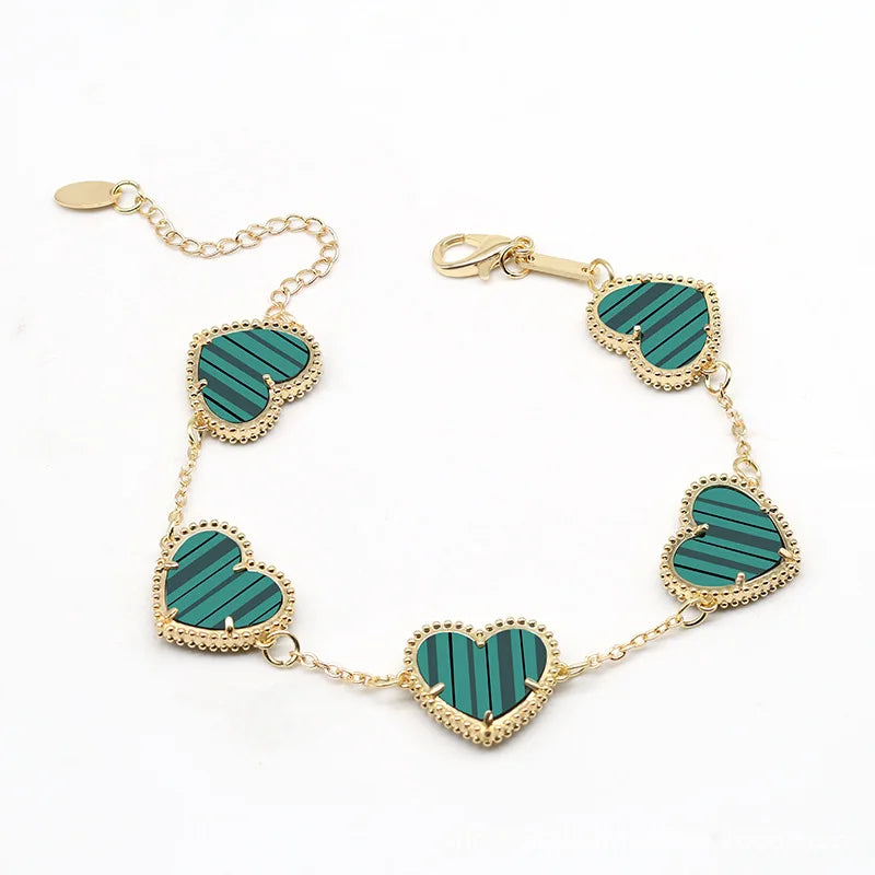 Women's Gold Heart Bracelet Green