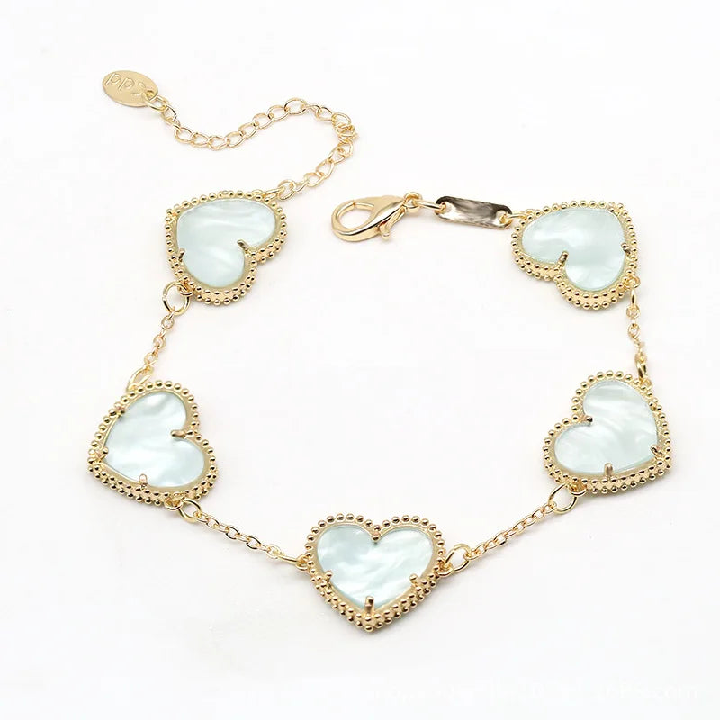 Women's Gold Heart Bracelet Light Green