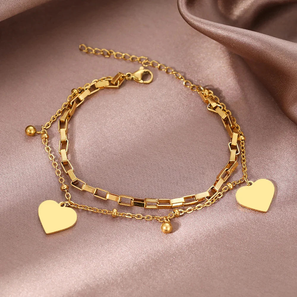 Women's Double Heart Bracelet gold