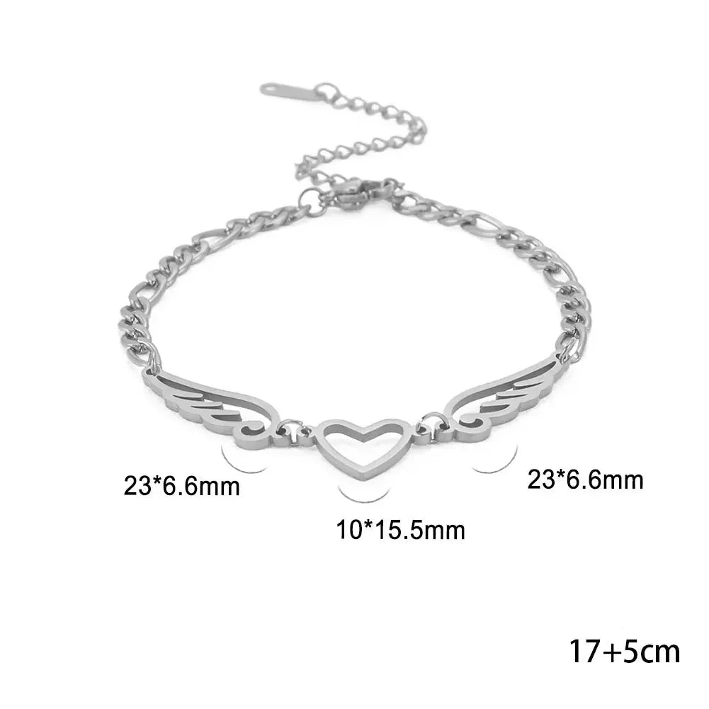 Heart and angel wings bracelet