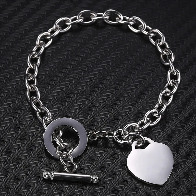 Women's Heart ID Bracelet in Silver