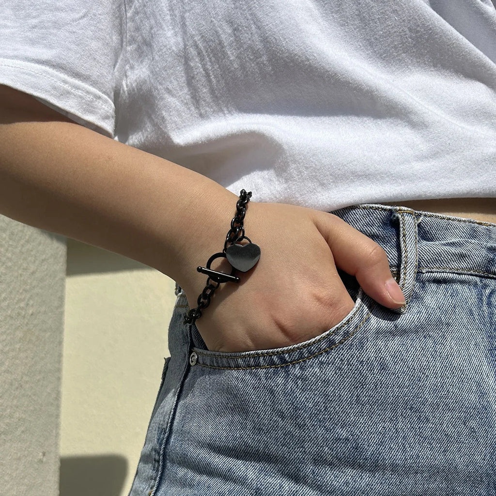 Women's Heart ID Bracelet in Black