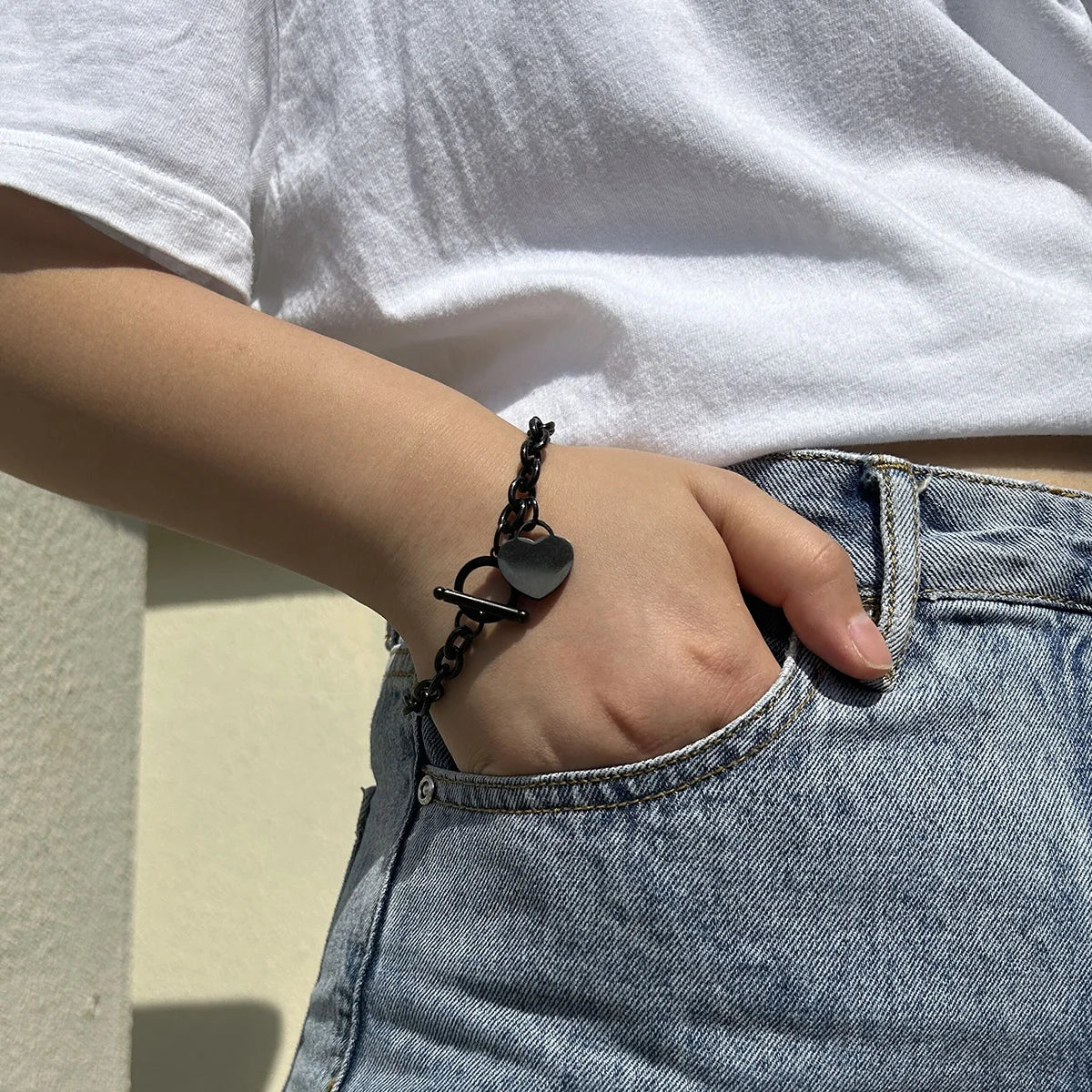 Women's Heart ID Bracelet in Black