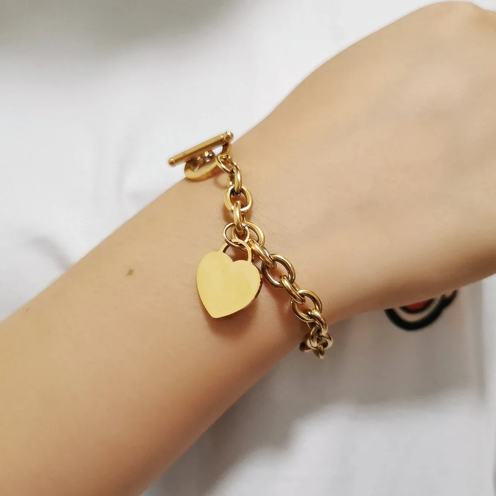 Women's Heart ID Bracelet in Gold