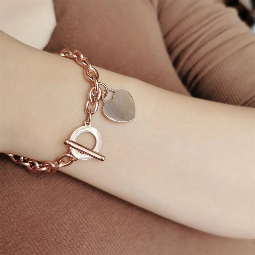 Women's Heart ID Bracelet in Rose Gold