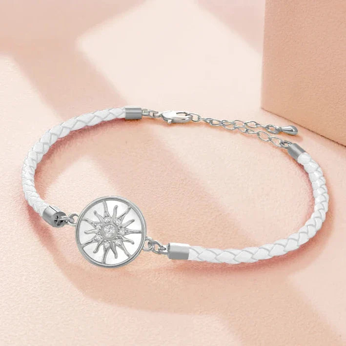 Compass Leather Bracelet Compass Rose white silver