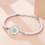 Compass Leather Bracelet Compass Rose white silver