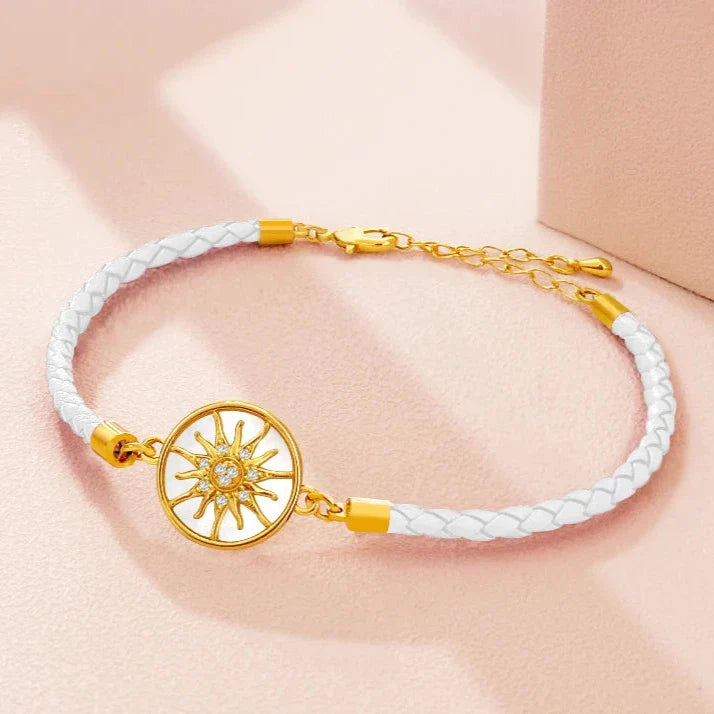 Compass Leather Bracelet Compass Rose white gold