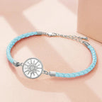 Compass Leather Bracelet Compass Rose sky blue silver