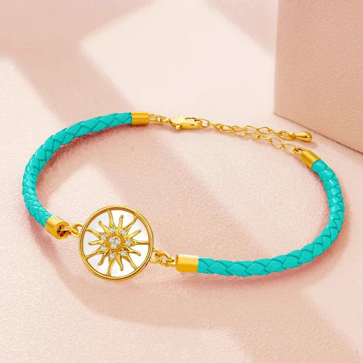 Compass Leather Bracelet Compass Rose turquoise gold